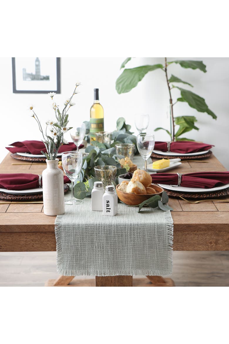 Basket Fringe Table Runner 14.5x72", Alternate, color, Light Rain