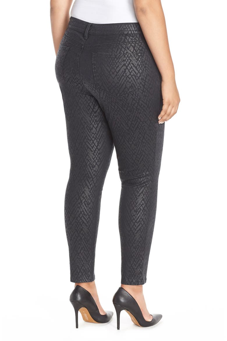'Alina' Print Coated Stretch Skinny Jeans, Alternate, color, BLACK CHEVRONS