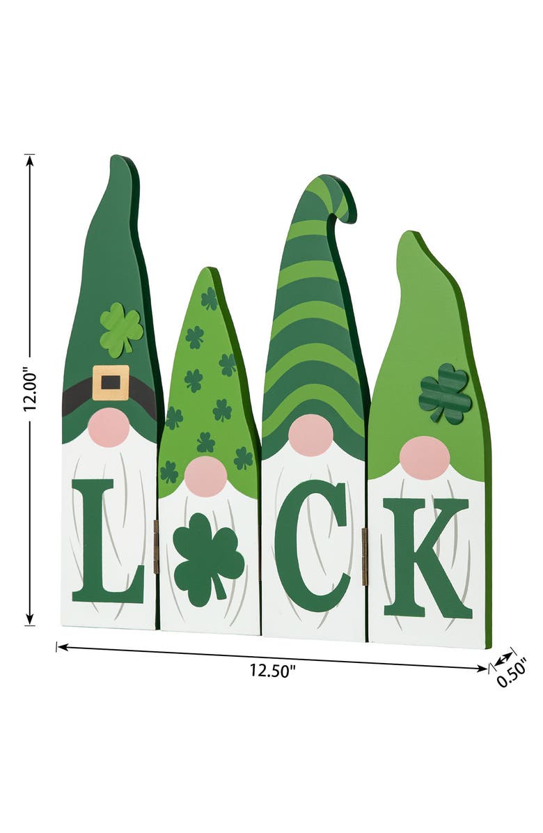 Glitzhome St. Patrick's Wooden Luck Shamrock Gnome Table Decor, Alternate, color, Green