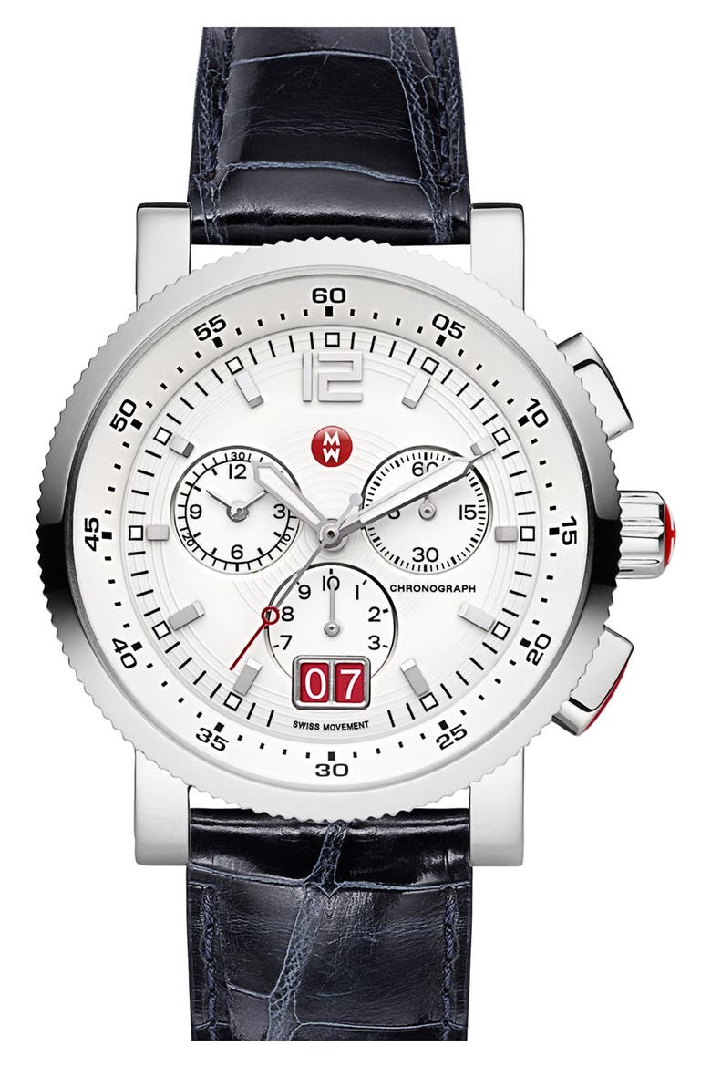 'Sport Sail - Large' Black Dial Watch Case, 42mm, Alternate, color, SILVER / WHITE