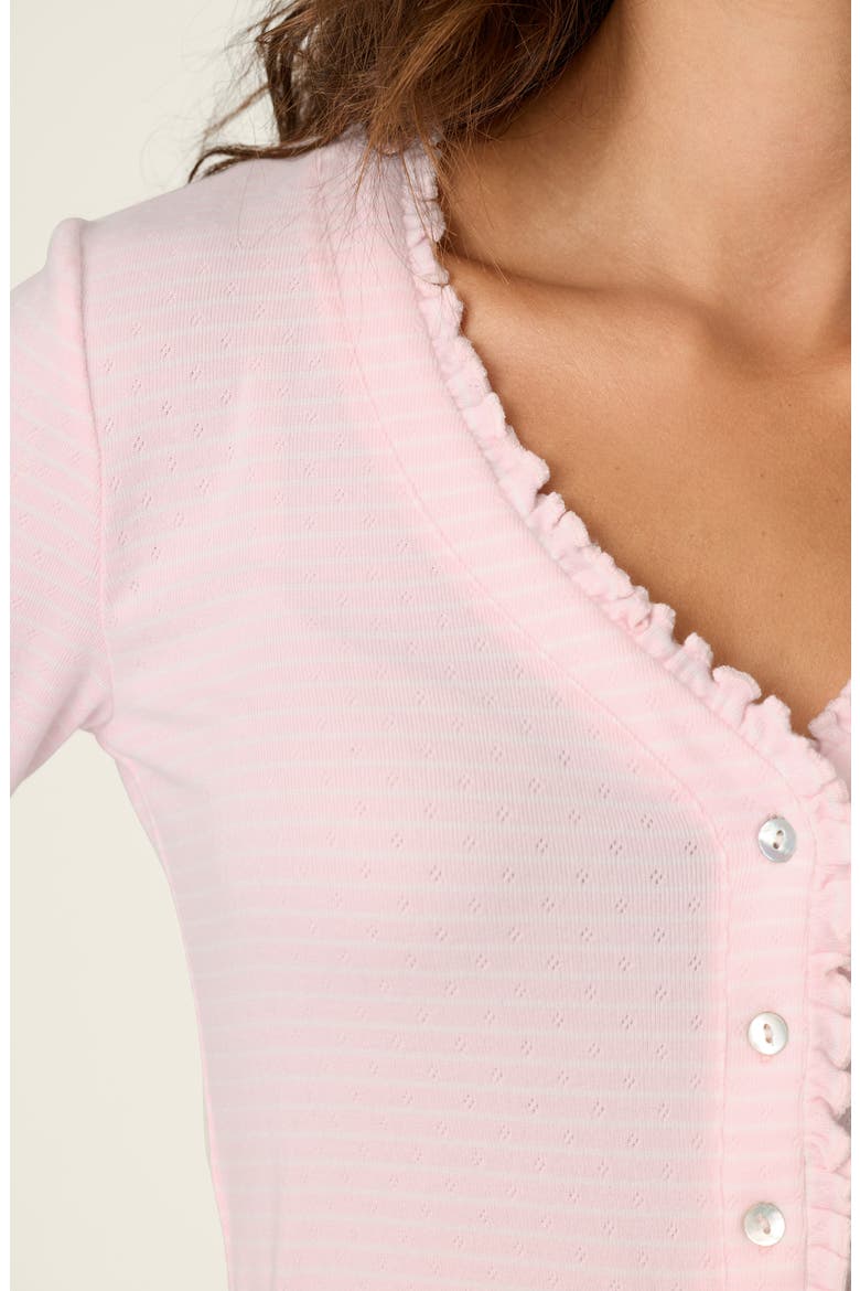 Pretty Stripes Ruffled Cardigan, Alternate, color, TENDER PINK