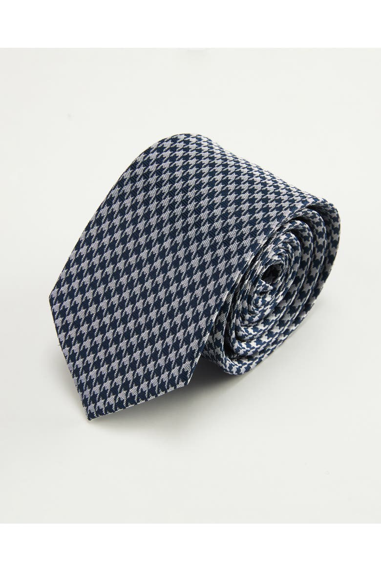 Houndstooth Heritage Silk Jacquard Tie, Main, color, Navy