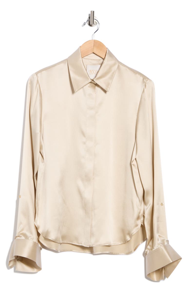 TWP Boyfriend Silk Shirt, Alternate, color, Champagne