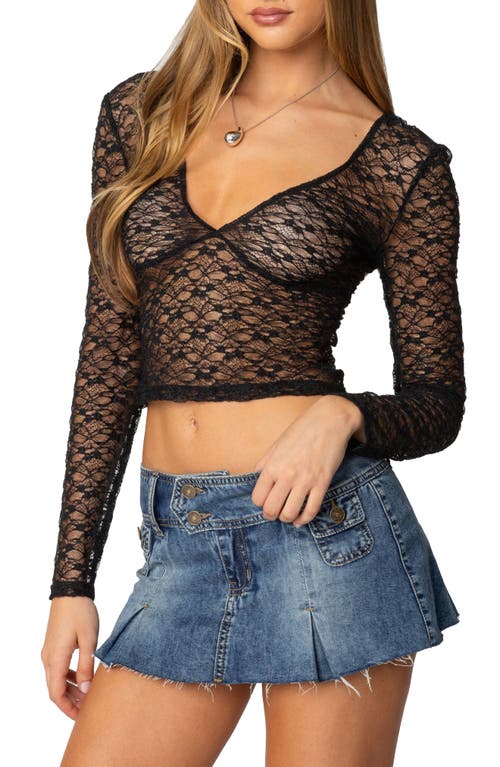 EDIKTED EDIKTED LONG SLEEVE SHEER LACE CROP TOP