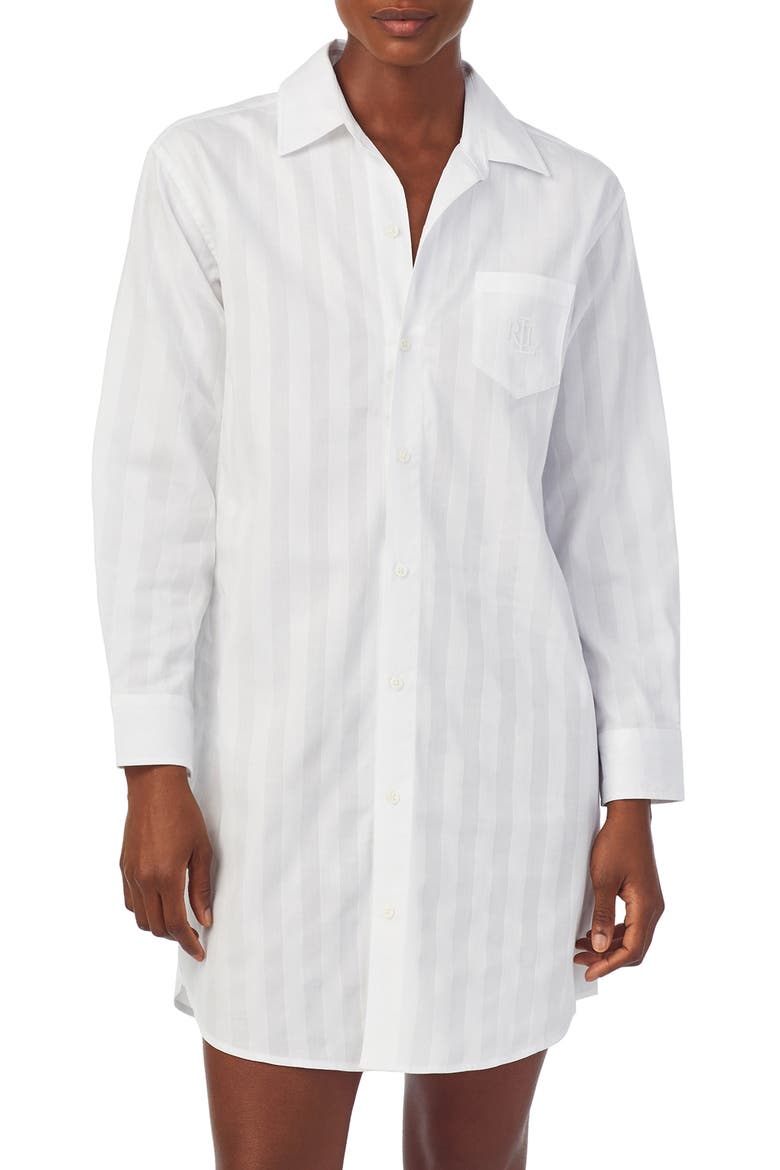 Shadow Stripe Sleepshirt, Main, color, WHITE