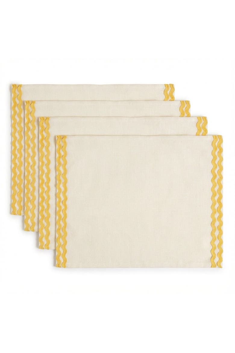 Nilufer Rick Rack Embroidered 100% Linen Placemat Set Of 4, Main, color, Beige