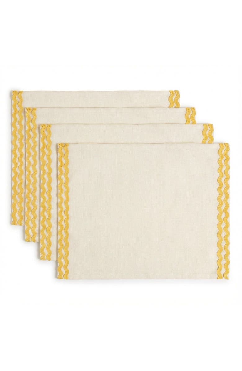 Zsa Zsa Zsu Nilufer Rick Rack Embroidered 100% Linen Placemat Set Of 4, Main, color, Beige