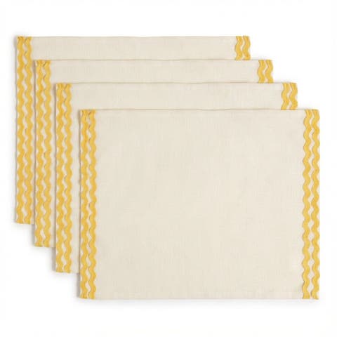 Nilufer Rick Rack Embroidered 100% Linen Placemat Set Of 4