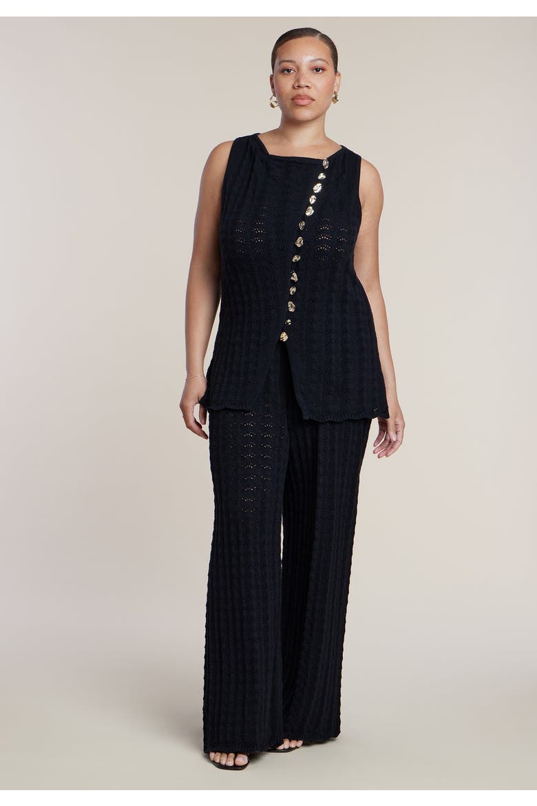 Pointelle Stitch Sweater Pant, Main, color, BLACK ONYX