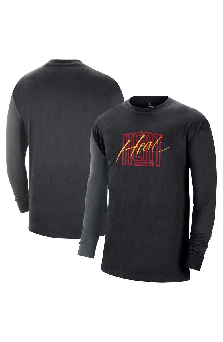 Nike Men's Nike Black Miami Heat Courtside Versus Flight MAX90 Long Sleeve T-Shirt, Main, color, Black