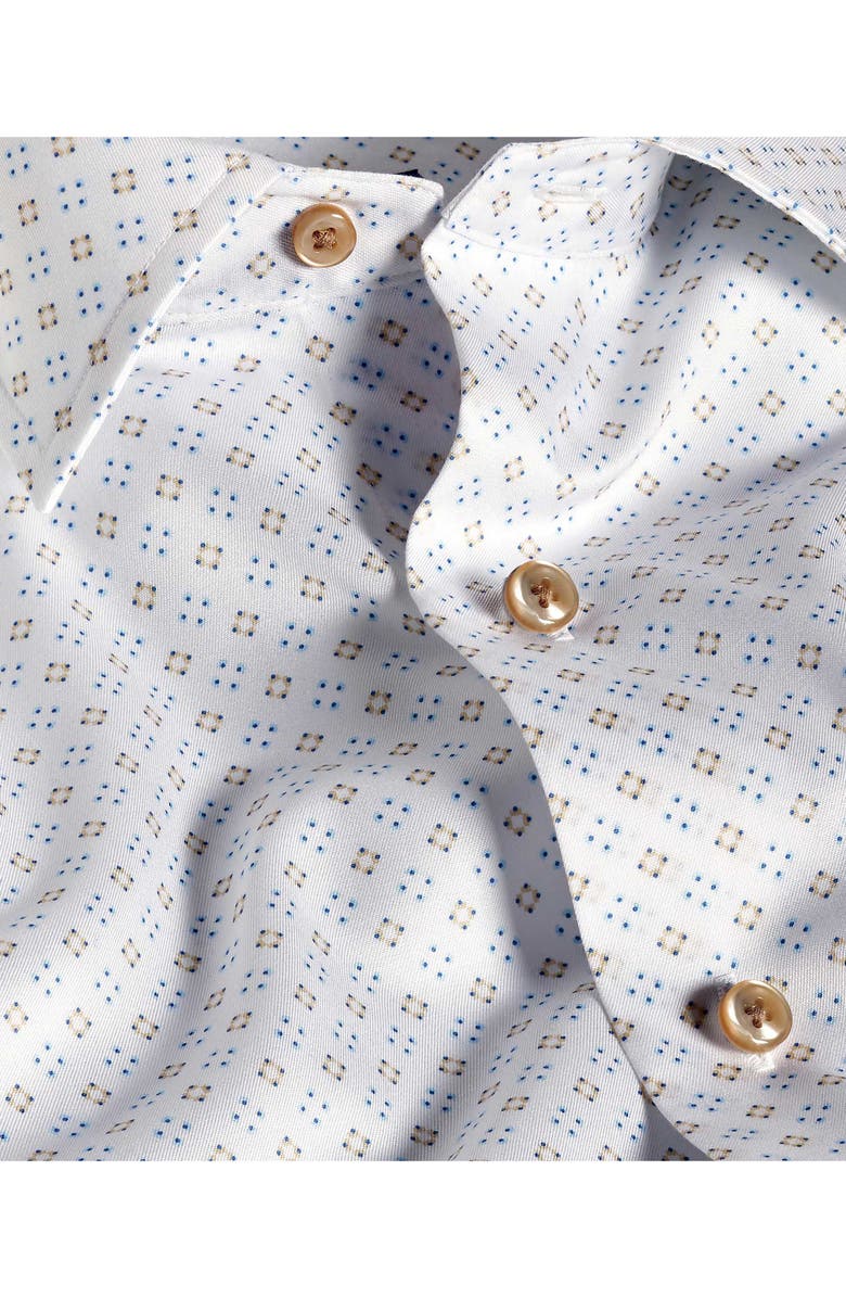 David Donahue Neat Geometric Print Cotton Button-Up Shirt, Alternate, color, White/ Sand