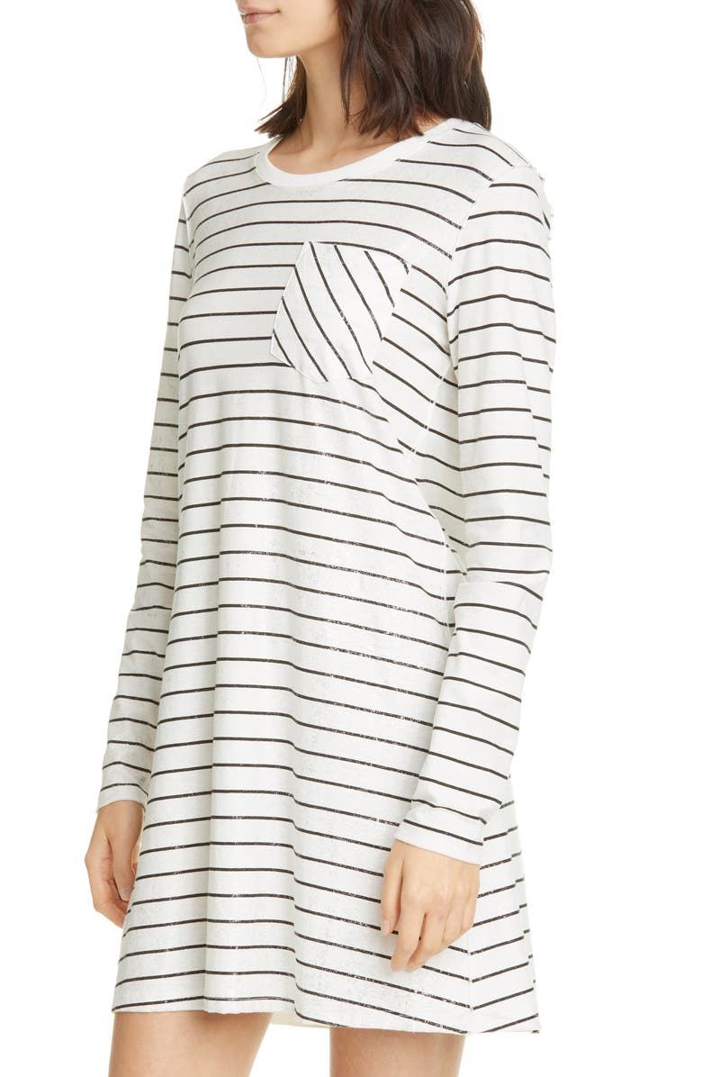 ATM Anthony Thomas Melillo Stripe Shimmer Long Sleeve T-Shirt Dress, Alternate, color, 