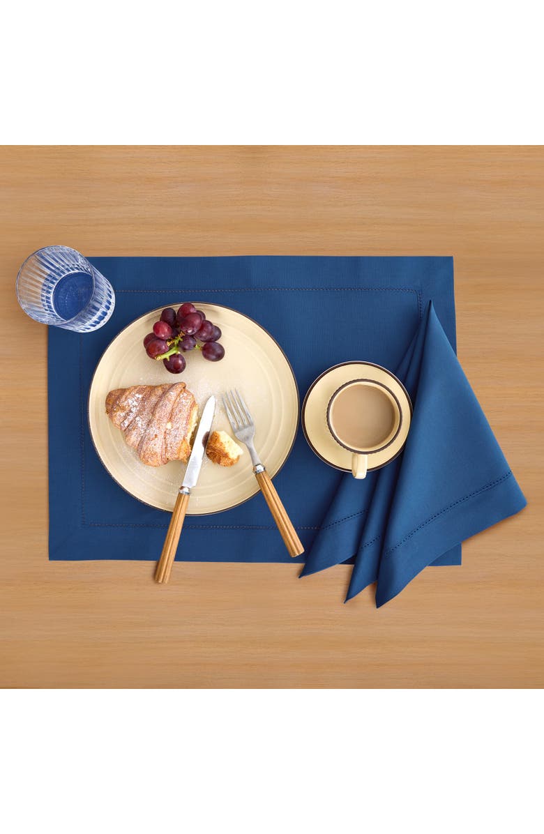 Solino Home Linen Dinner Napkins - Cotton Linen Hemstitch, 20" x 20" Inch, Alternate, color, Lapis Blue