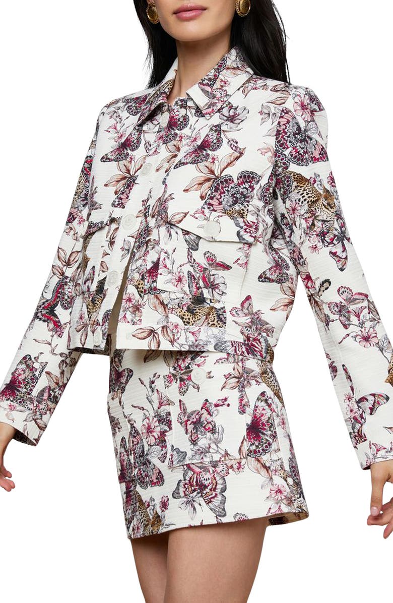 L'AGENCE Nyx Print Crop Jacket, Alternate, color, White Multi Large Butterfly