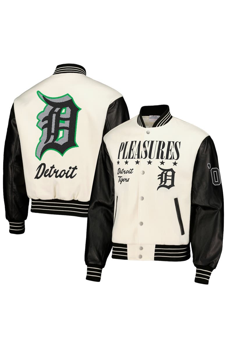 PLEASURES Men's PLEASURES White Detroit Tigers Full-Snap Varsity Jacket, Main, color, White