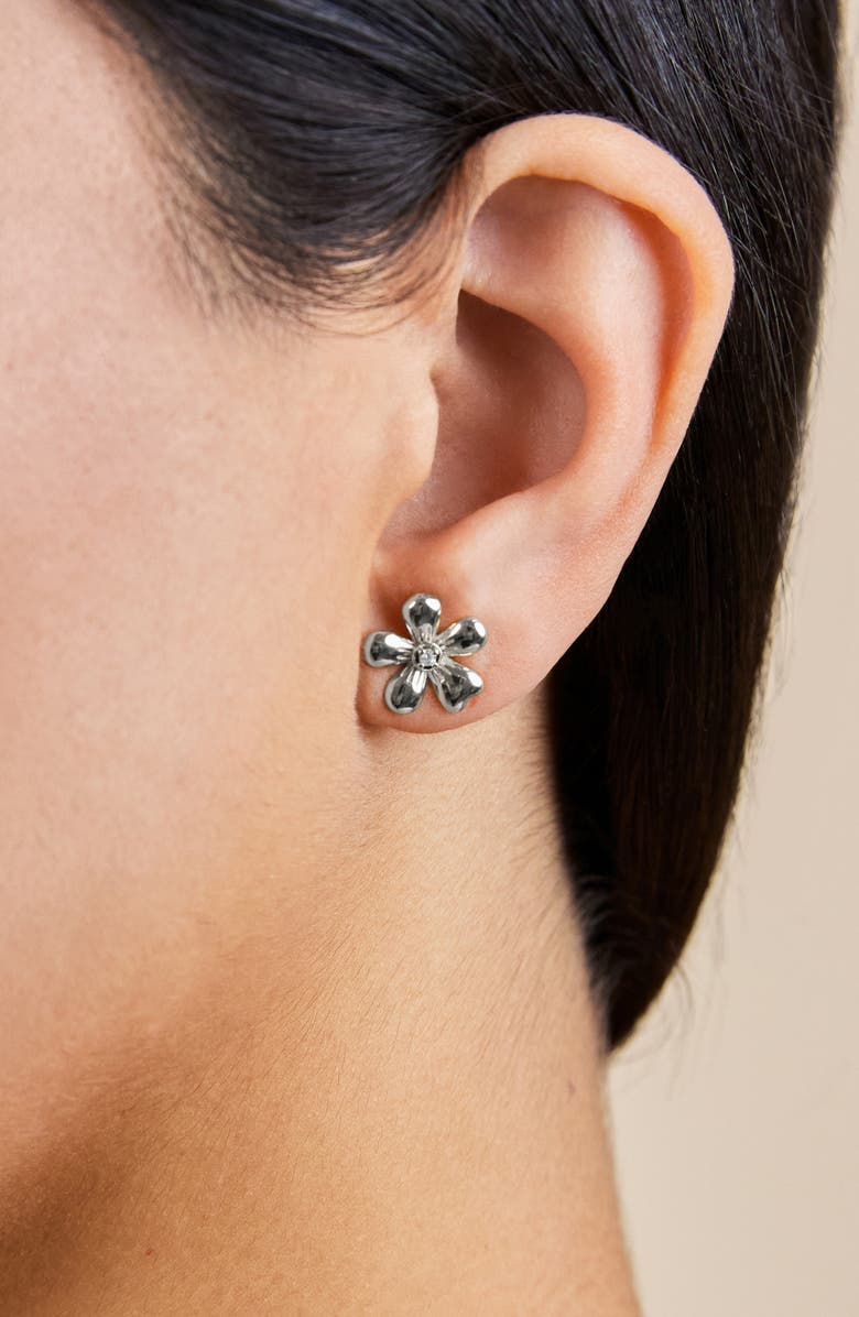 Sterling Forever Jocelyn Cubic Zirconia Flower Stud Earrings, Alternate, color, Silver
