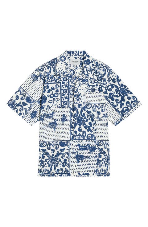 Vestige Print Cotton Poplin Bowling Shirt