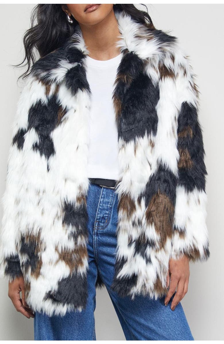 Warehouse Premium Funnel Neck Mono Faux Fur Coat, Alternate, color, Mono