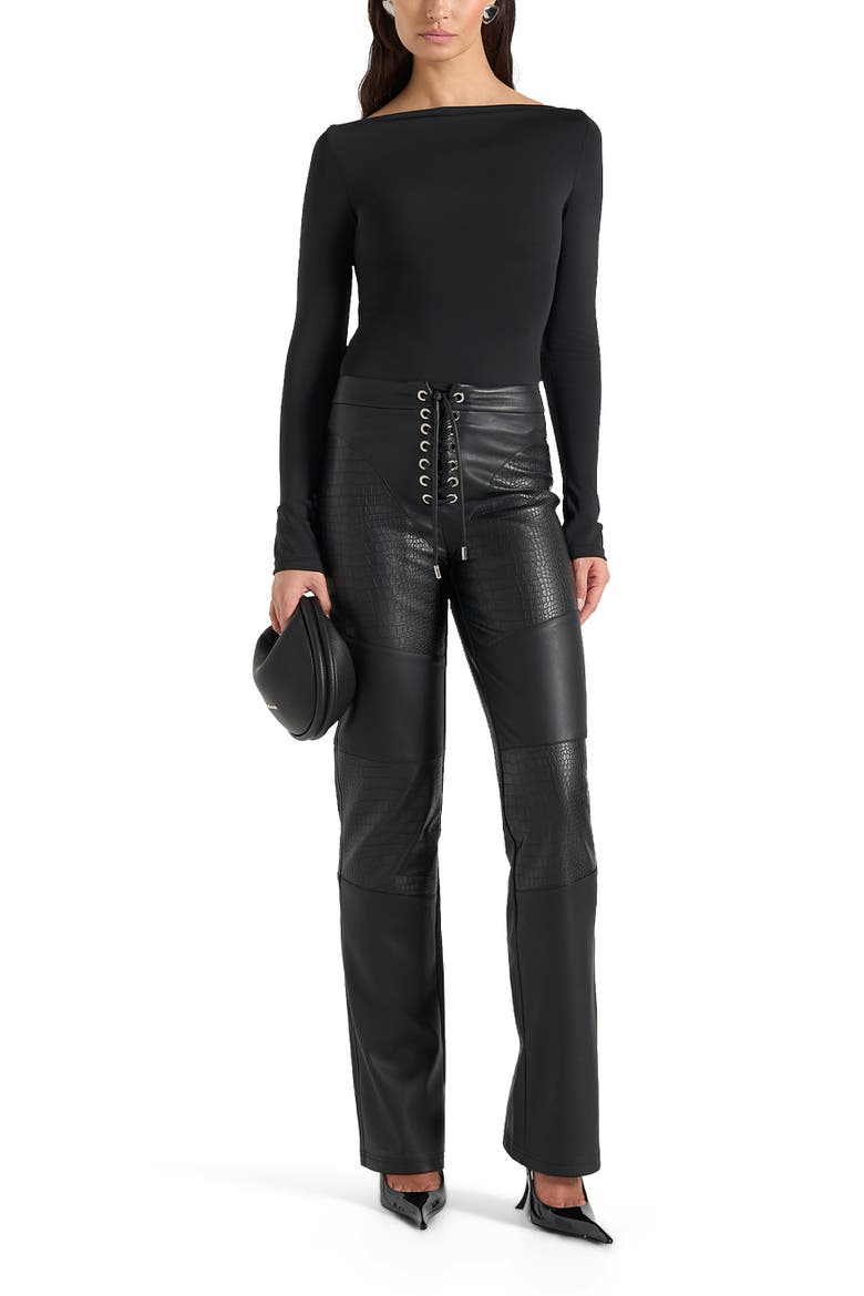 Seren Croc Embossed Lace Up Trousers, Alternate, color, Black