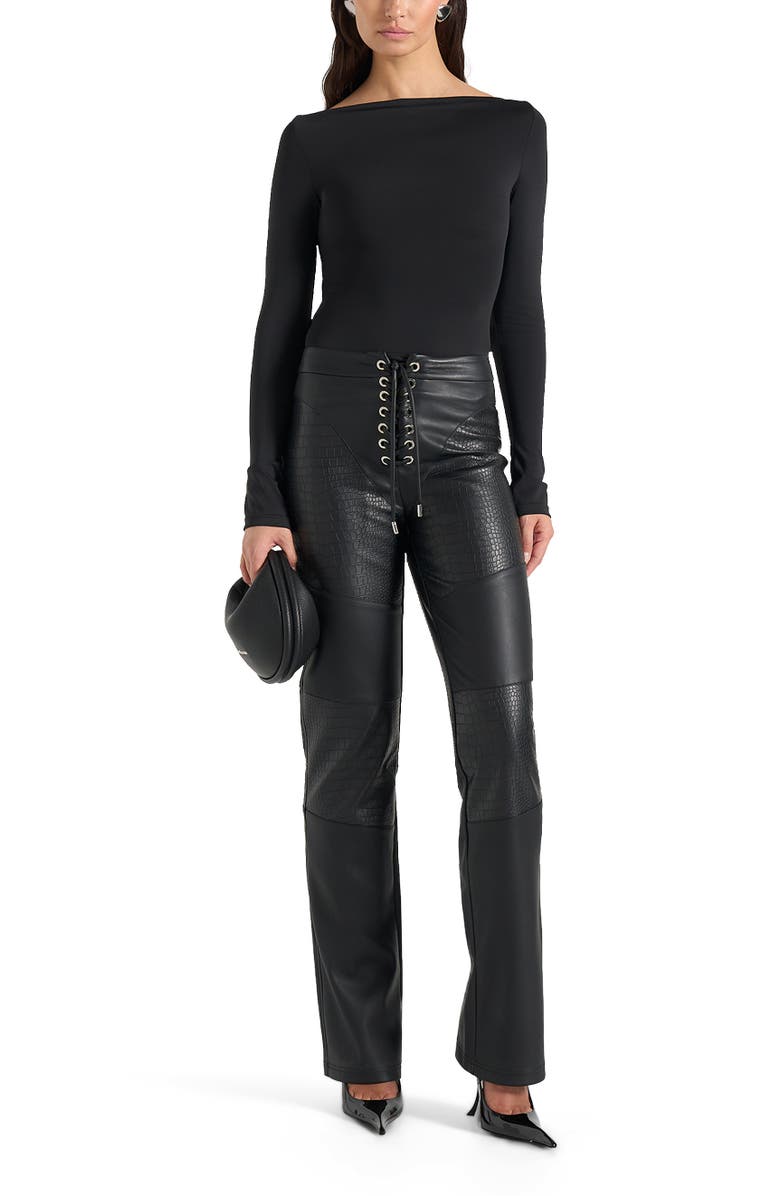 Manière De Voir Seren Croc Embossed Lace Up Trousers, Alternate, color, Black