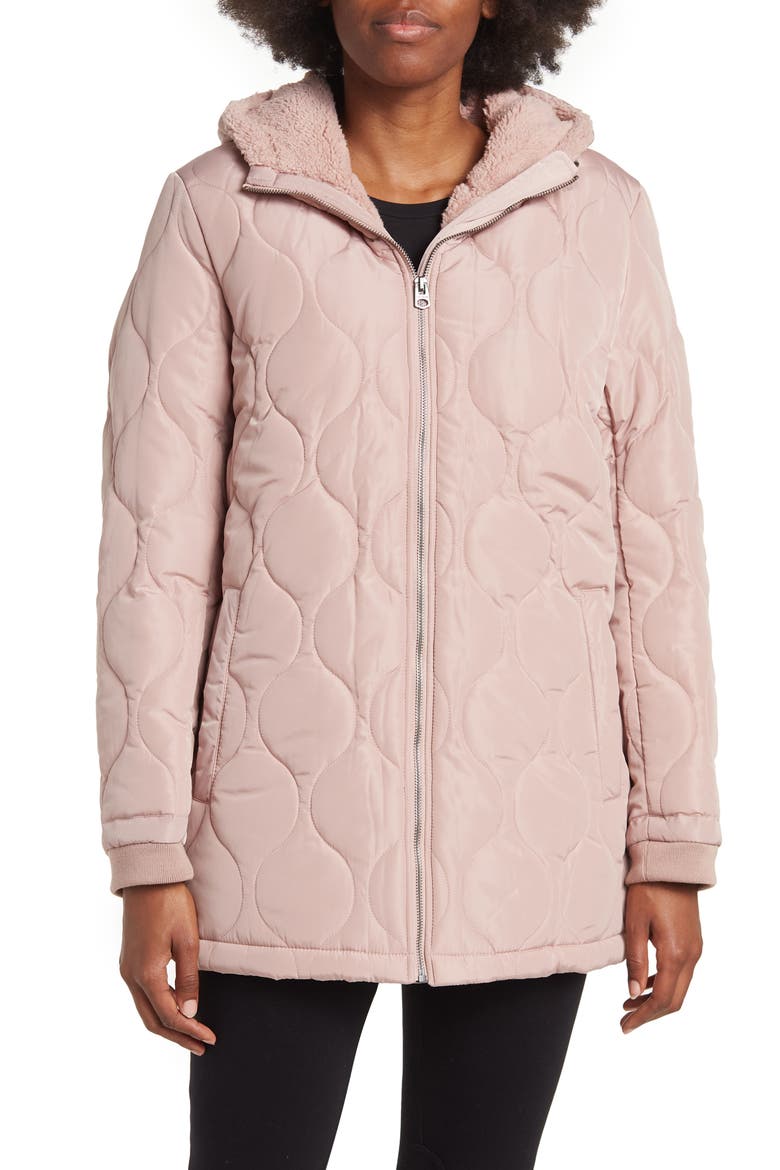 Faux Shearling Lined Onion Quilt Statium Jacket, Main, color, DUSTY ROSE