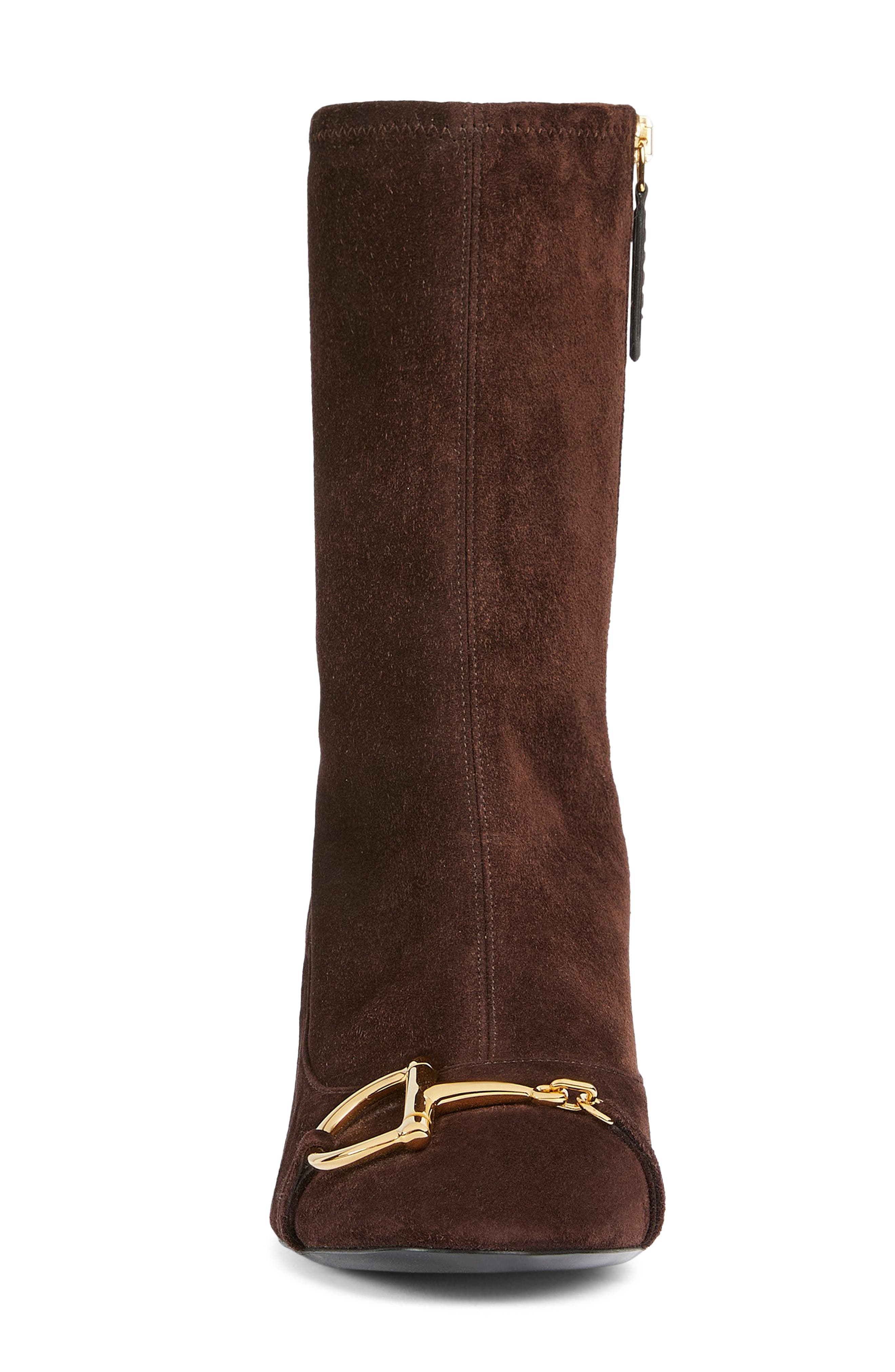Gucci Alfa Horsebit Bootie, Alternate, color, Brown Chocolate