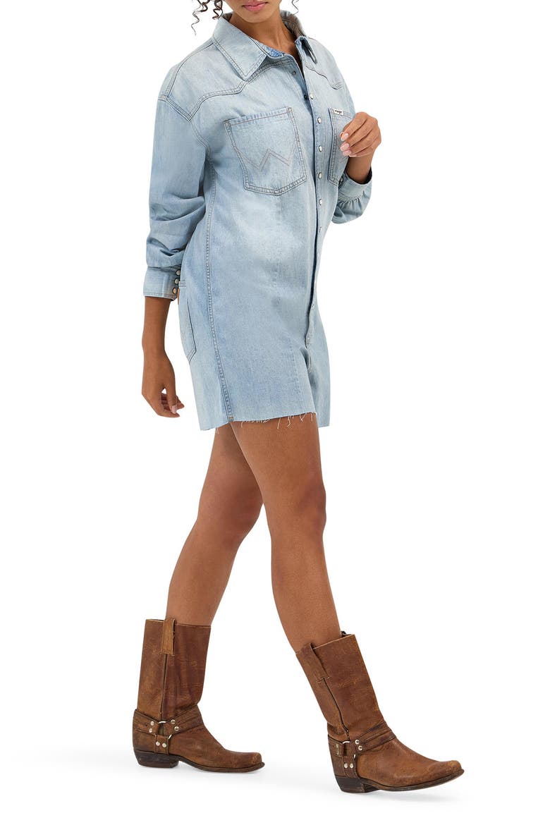 Heritage Long Sleeve Denim Romper, Alternate, color, PALE BLUE WASH