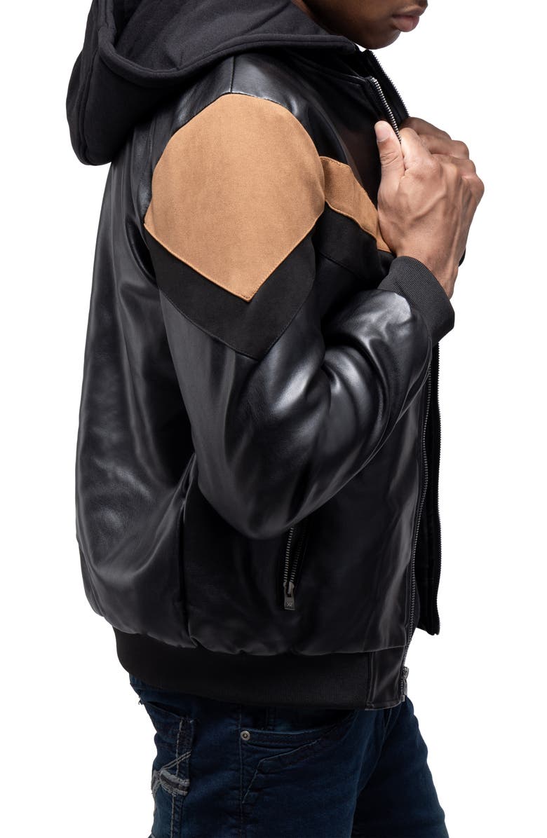 XRAY Hooded Faux Leather Jacket, Alternate, color, Black/ Brown