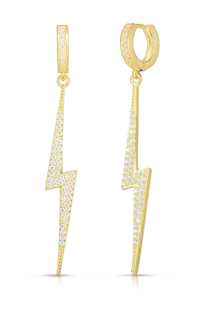 SPHERA MILANO 14K Gold Plated Sterling Silver CZ Lightening Bolt Huggie Earrings, Main, color, 