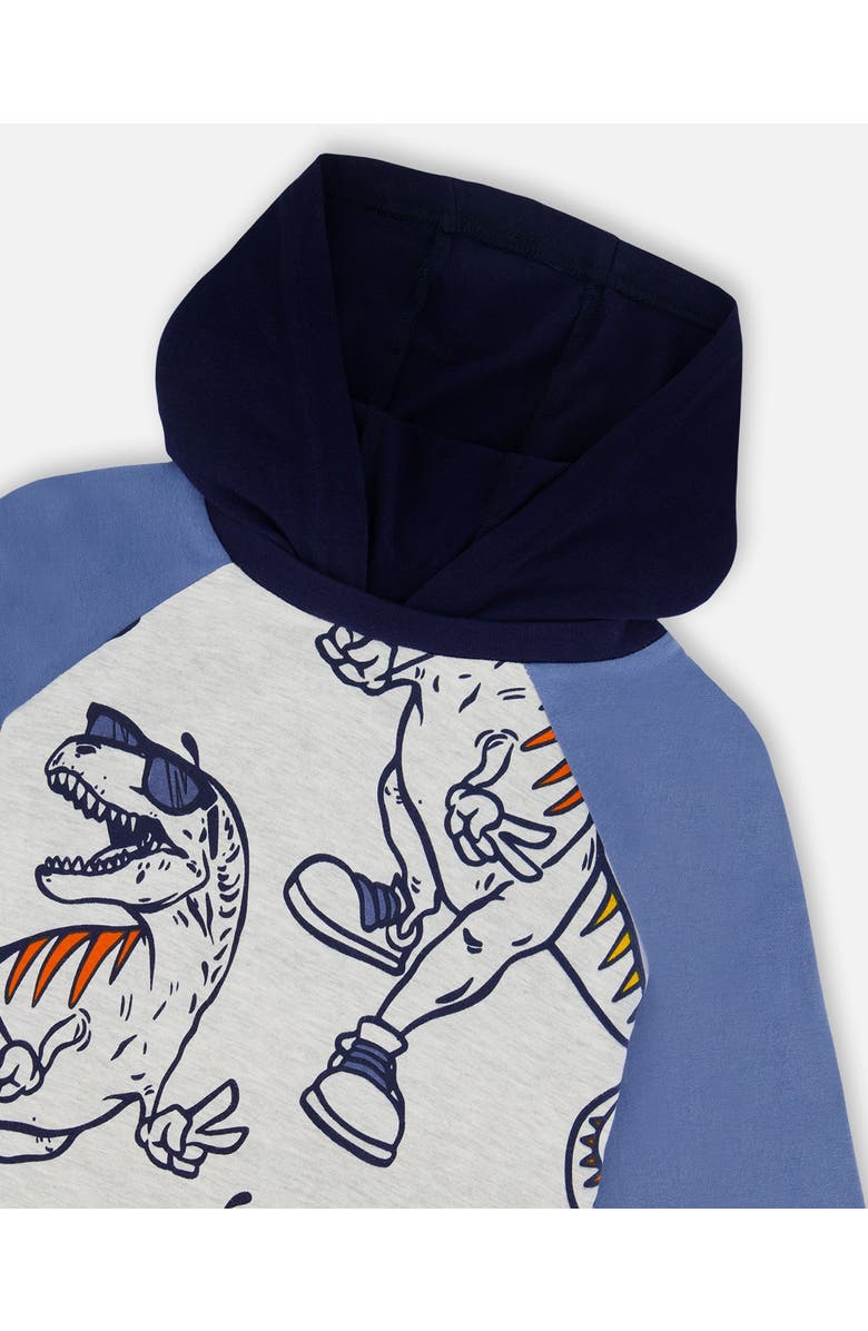 Deux par Deux Boy's Raglan Hooded T-Shirt Gray Mix And Blue, Alternate, color, 