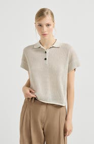 Brunello Cucinelli Ribbed net polo shirt