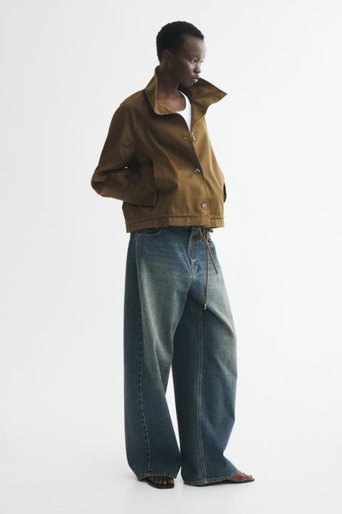Funnel-collar Twill Jacket