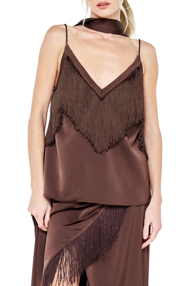 Enza Fringe Camisole with Scarf, Main, color, BROWN