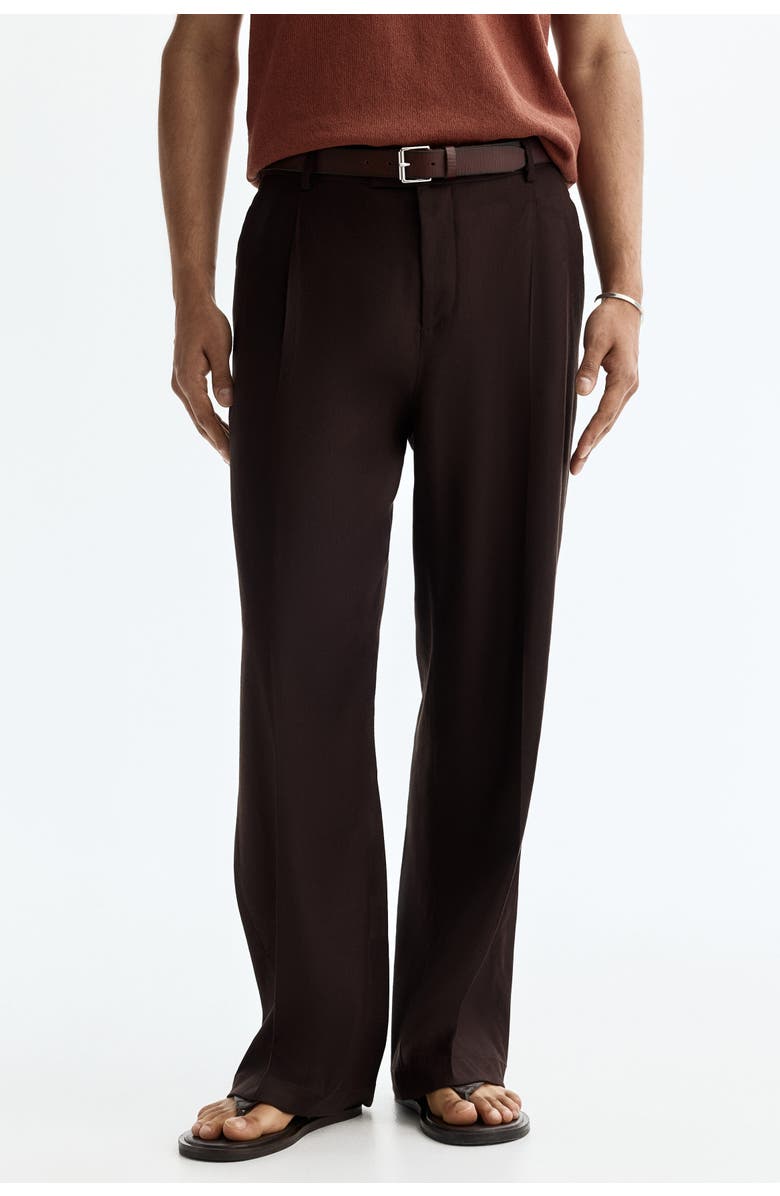 H&M Relaxed Fit Tailored Linen-blend Trousers, Alternate, color, Dark Brown