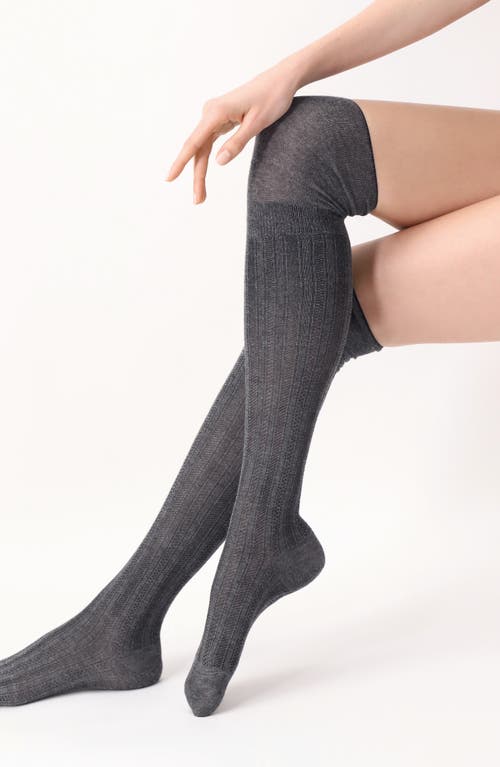 Oroblu Mesh Cuff Knit Thigh High Socks in Grey Melange 