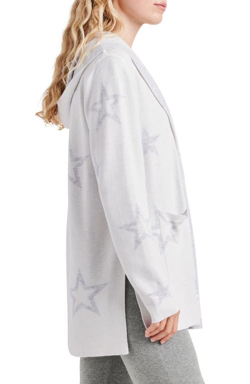 Splendid Sydney Star Print Reversible Open Front Hooded Cardigan In White
