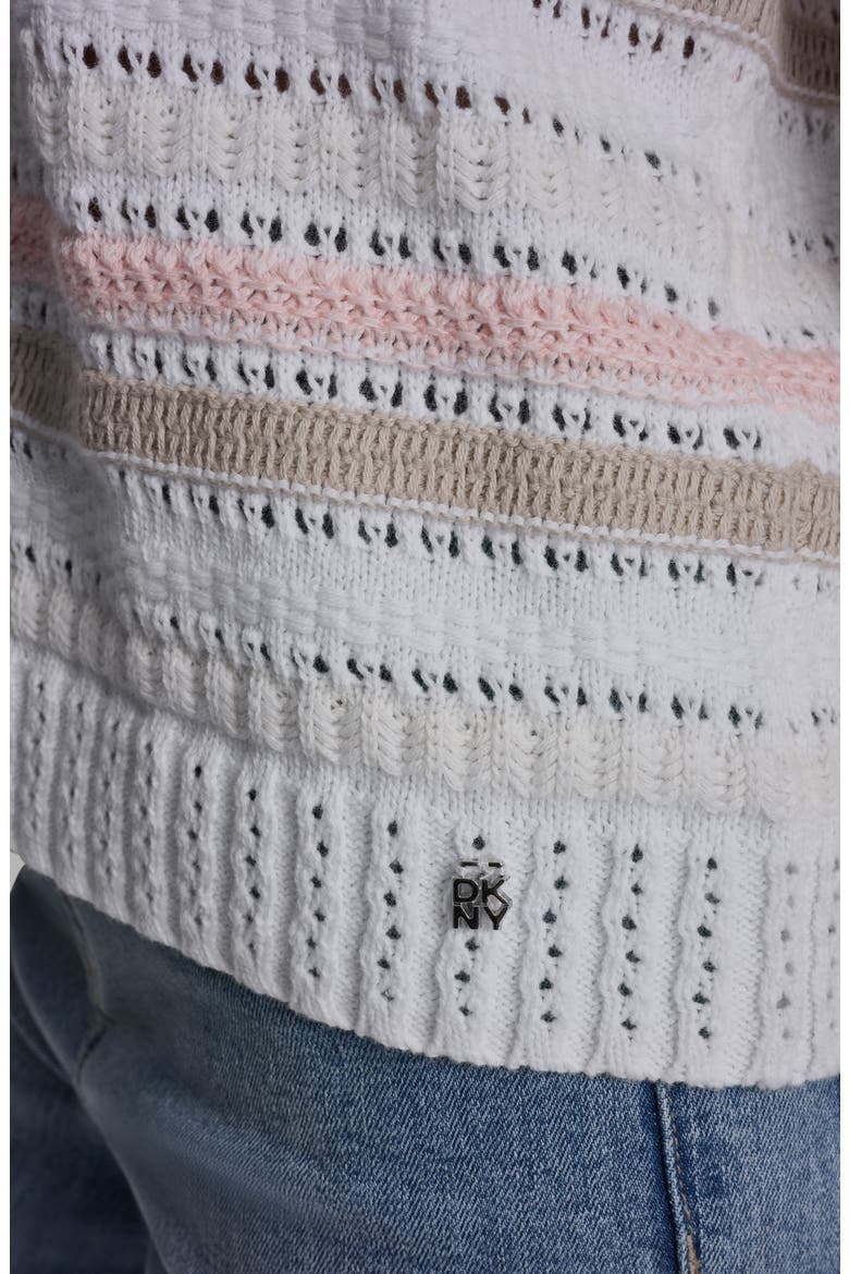 Stripe Cotton Pointelle Sweater, Alternate, color, PEACH SPRITZ COMBO