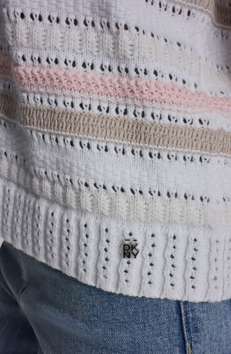 DKNY Jeans Stripe Cotton Pointelle Sweater, Alternate, color, Peach Spritz Combo