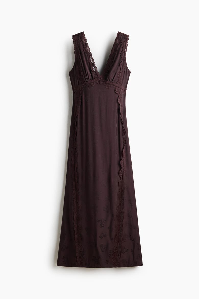 Lace-trimmed Jacquard-weave Dress, Alternate, color, Dark purple