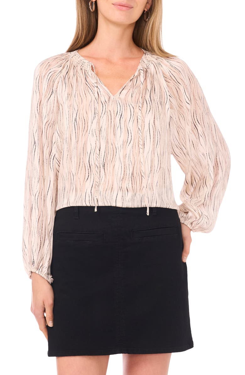 Vince Camuto Abstract Print Long Sleeve Top, Main, color, Birch