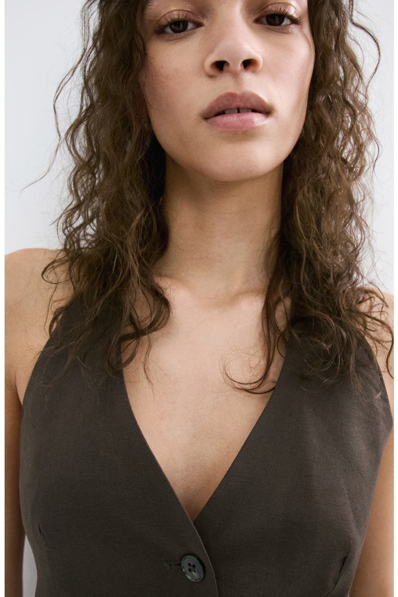 Halter Stretch Linen & Cotton Vest, Alternate, color, CHOCOLATE