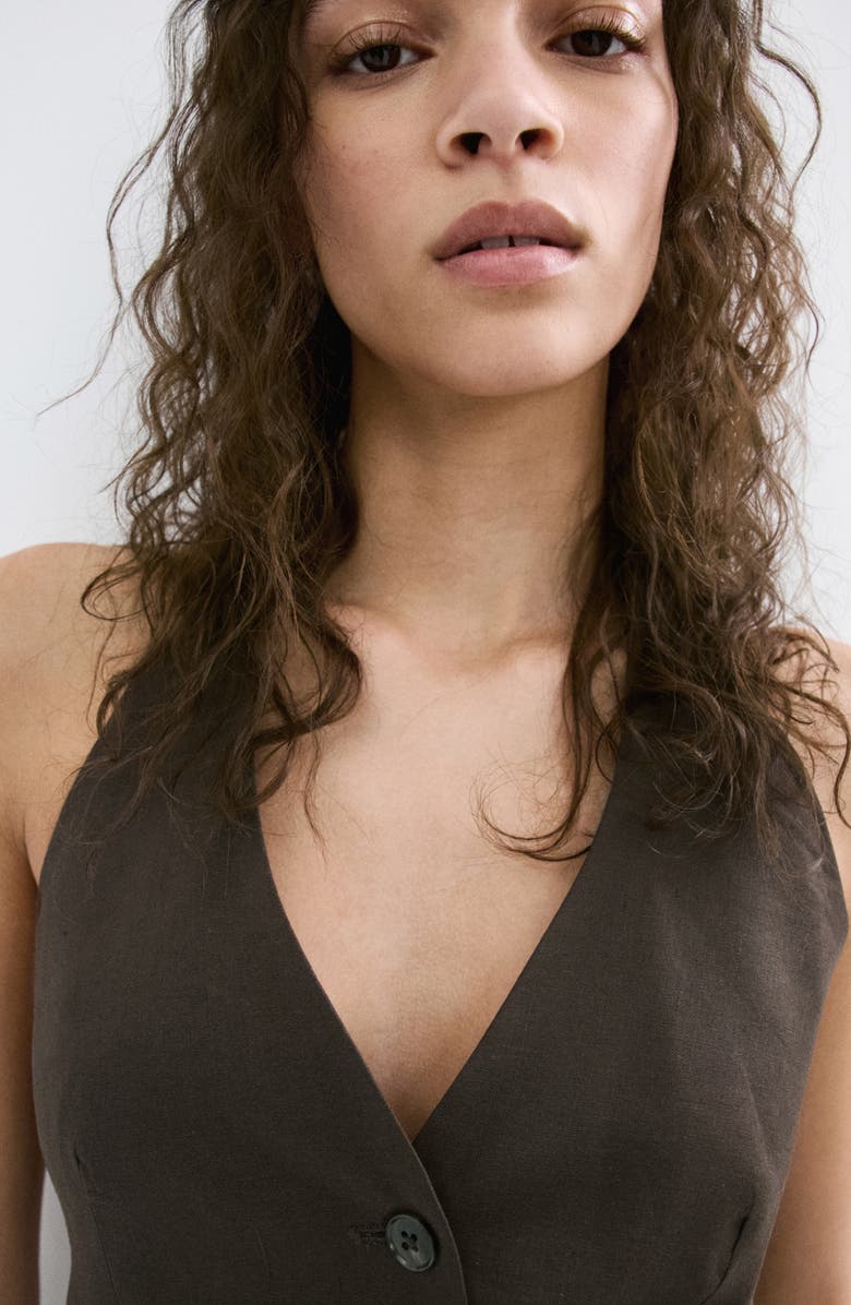 MANGO Halter Stretch Linen & Cotton Vest, Alternate, color, Chocolate