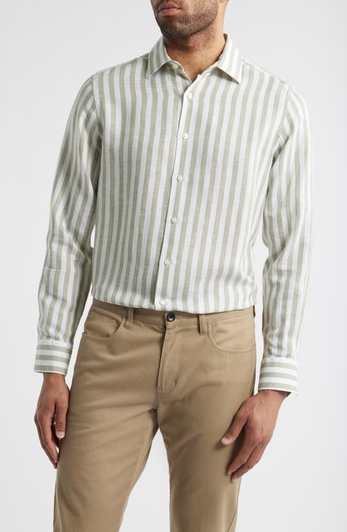 SCOTT BARBER SCOTT BARBER COASTAL REGULAR FIT STRIPE LINEN & LYOCELL BUTTON-UP SHIRT