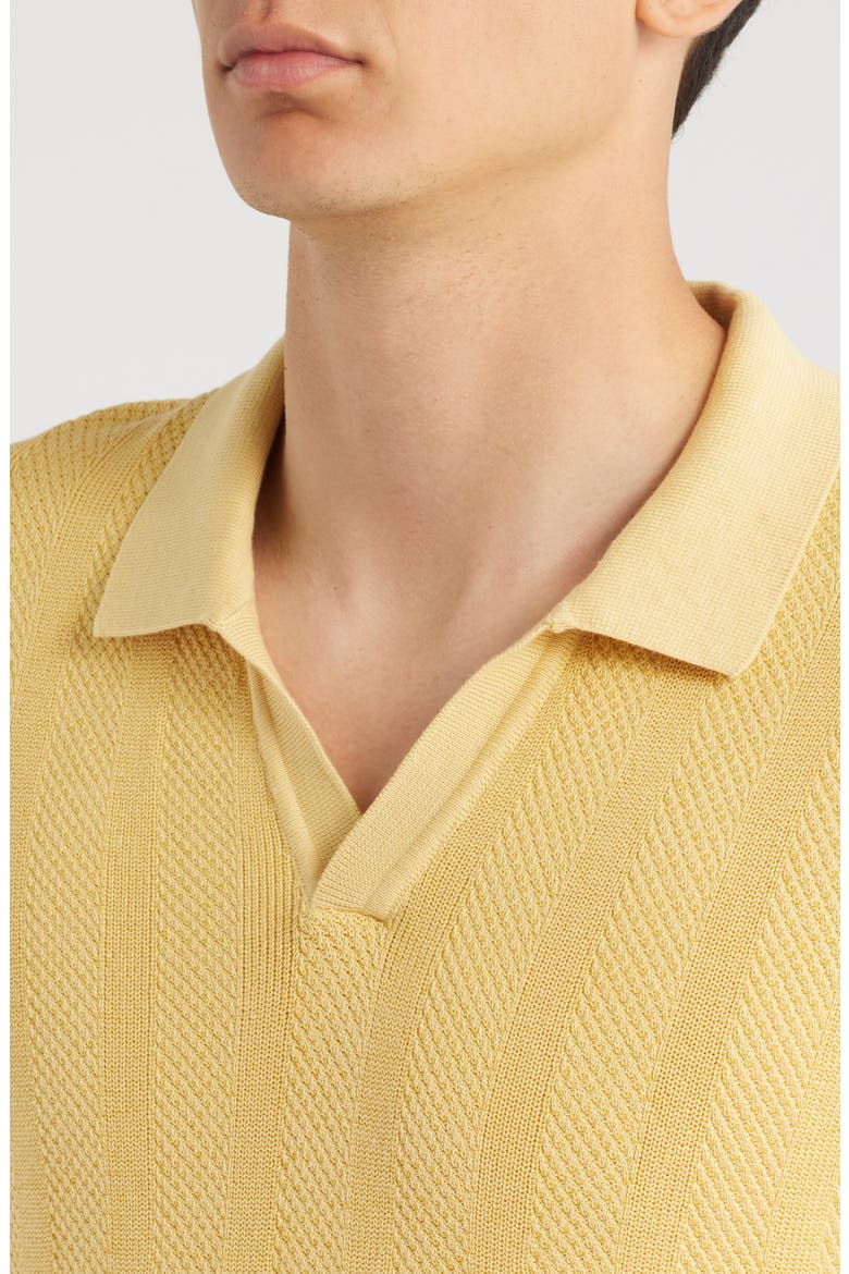 Johnny Collar Basket Stitch Cotton Blend Short Sleeve Sweater, Alternate, color, JOJOBA