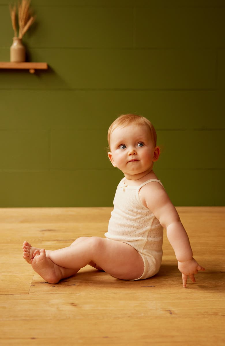 NATURE BABY Organic Cotton Pointelle Bodysuit, Alternate, color, Natural