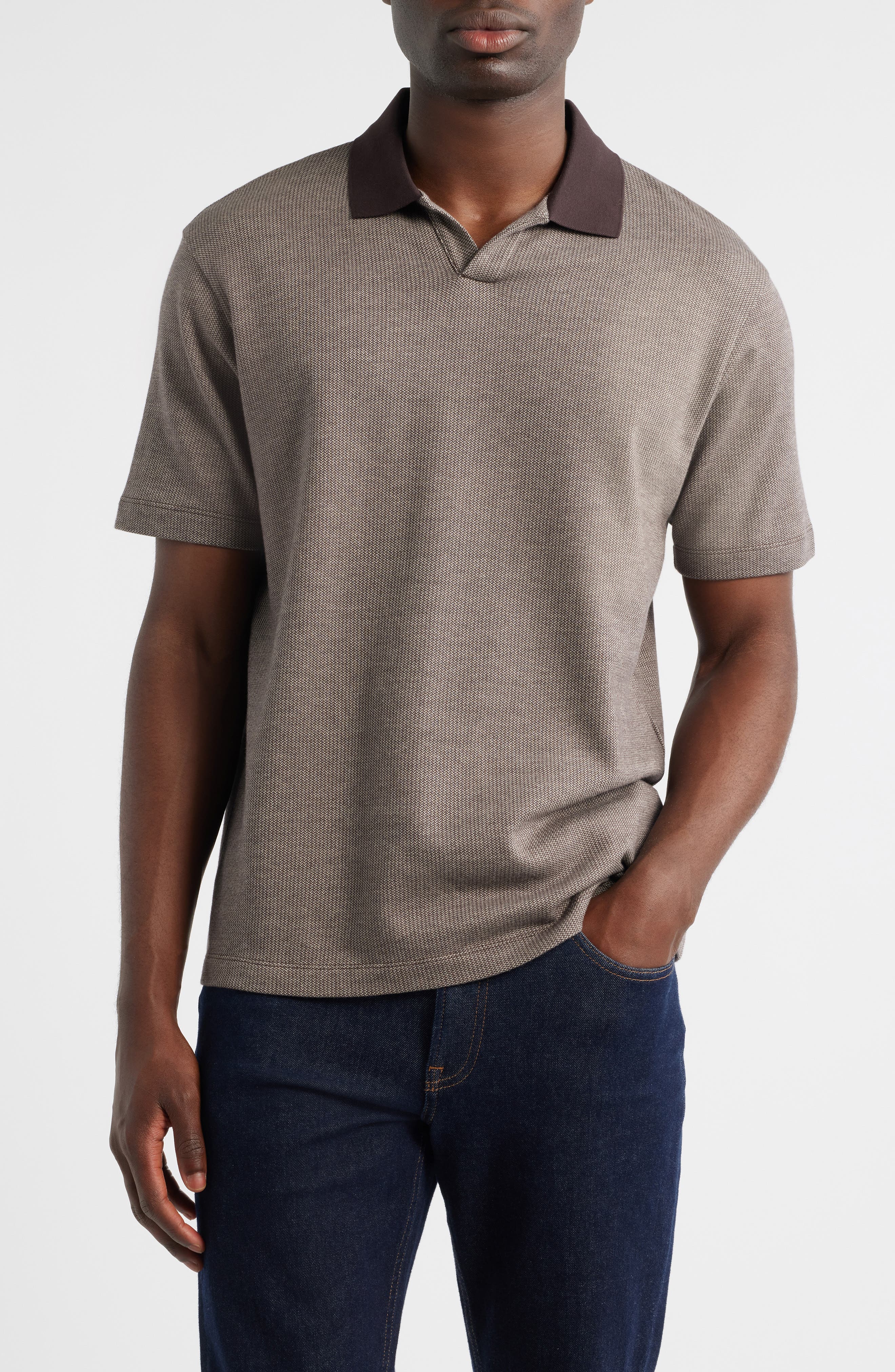 Emporio Armani Johnny Collar Heathered Cotton Piqué Polo