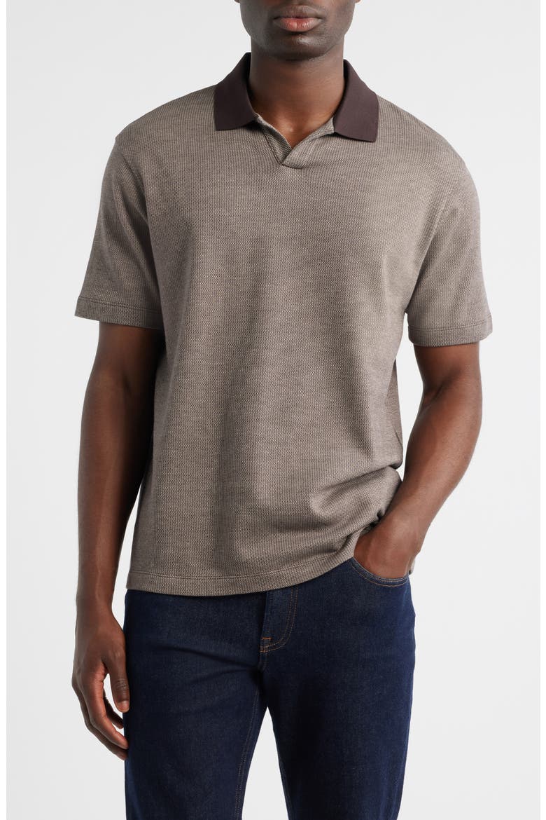 Johnny Collar Heathered Cotton Piqué Polo, Main, color, BROWN