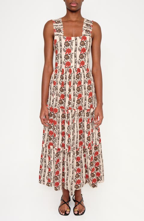 New Sunset Floral Tiered Stretch Cotton Maxi Sundress