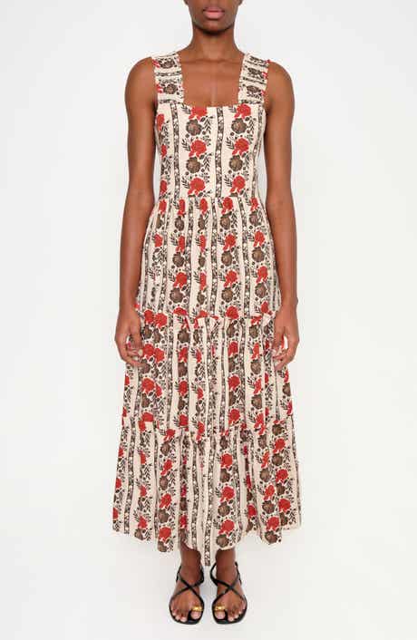 New Sunset Floral Tiered Stretch Cotton Maxi Sundress