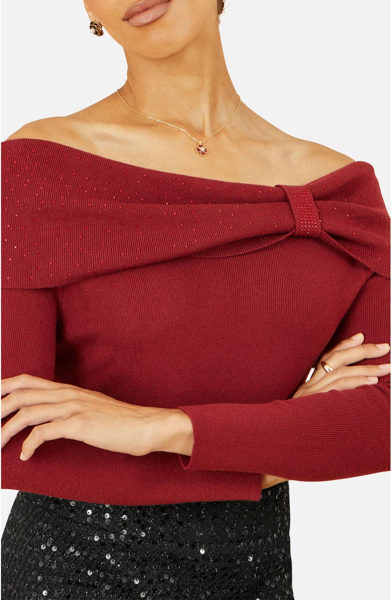 Yumi Bardot Sweater With Diamante Detail, Alternate, color, Burgundy